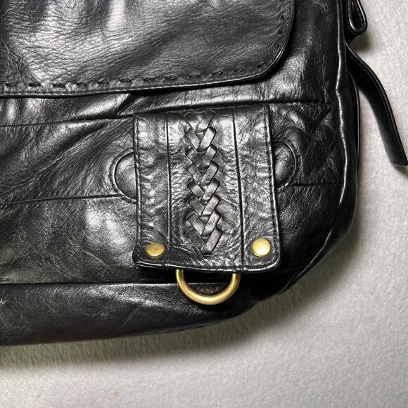 Vintage Juicy Couture Leather Purse Y2K Handbag Black Brass Chunky Chain - Picture 4 of 16